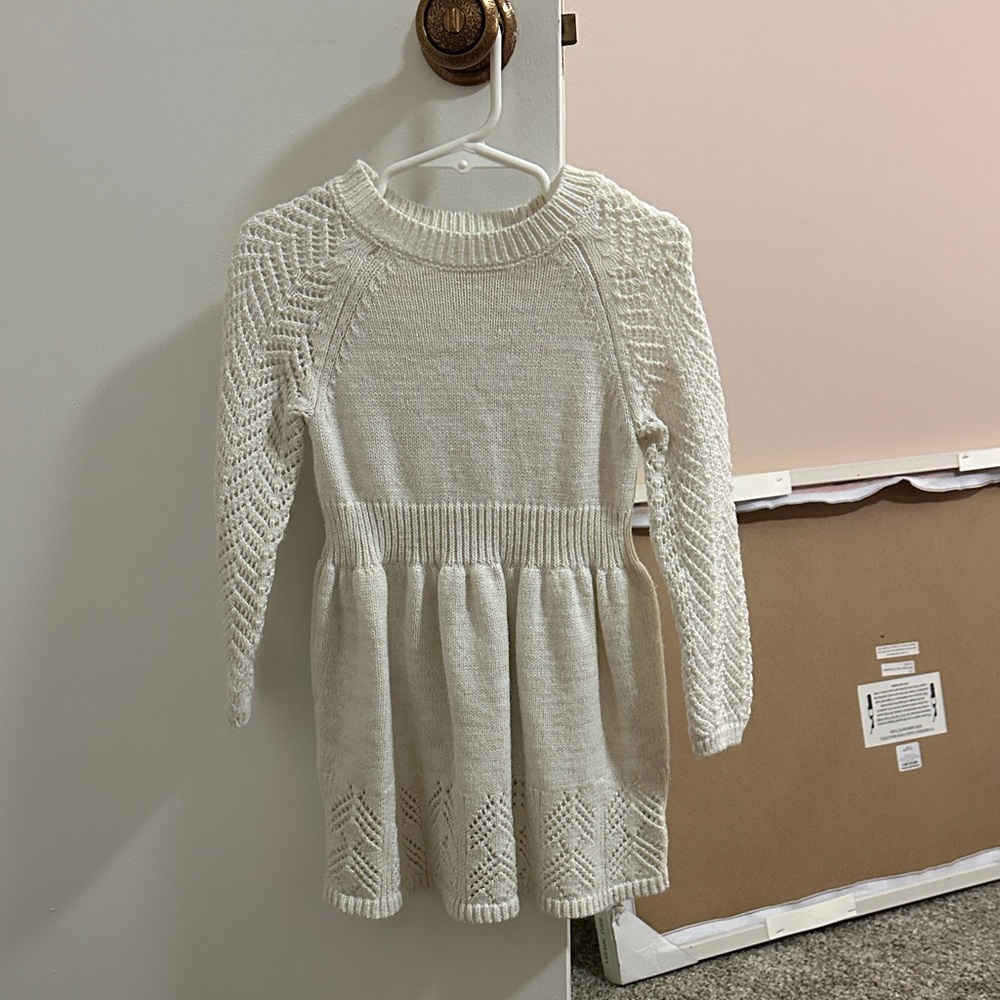 Cream Knit Long Sleeve Dress
